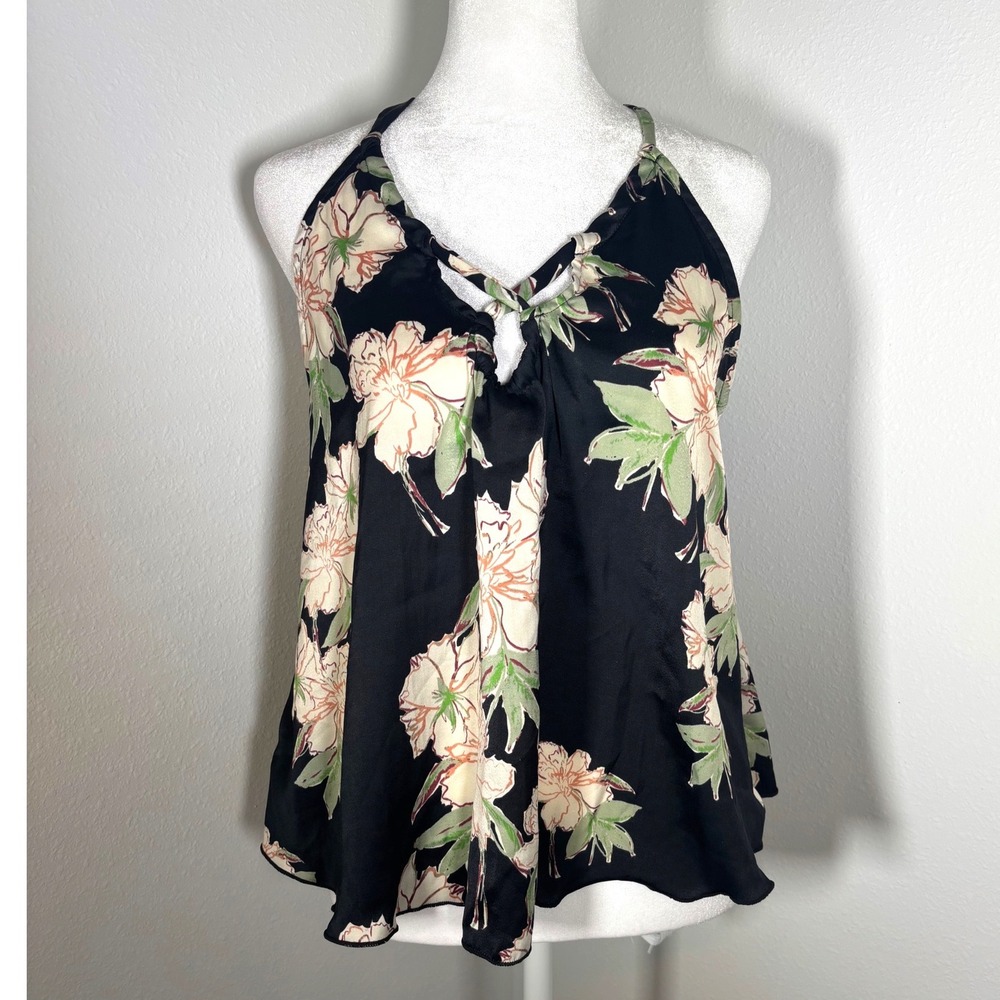 Floral Halter Slip Tank Blouse Black Cream Small Free People Intimately Romantic